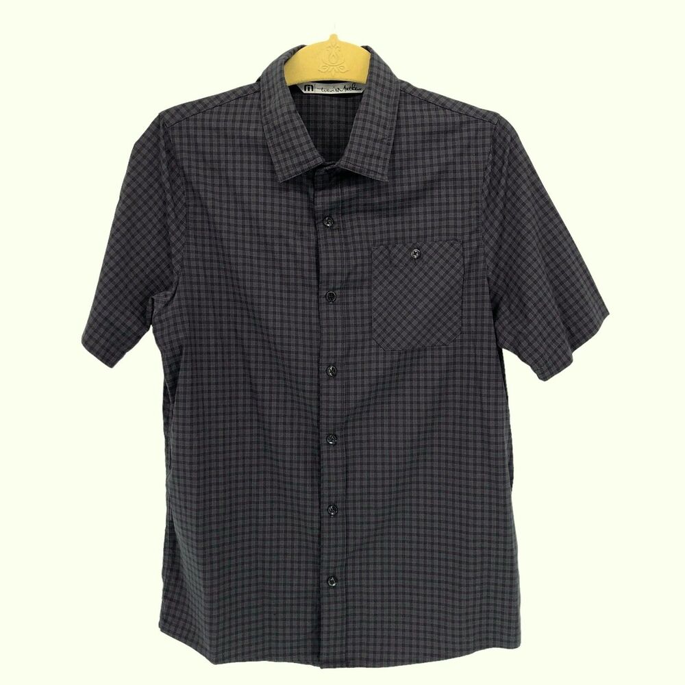 Travis‎ Mathew Shirt Mens Small Gray Plaid Button Up Short Sleeve
